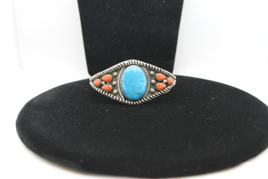 Sterling silver turquoise coral bracelet.