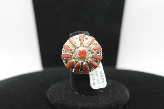 Sterling silver coral ring