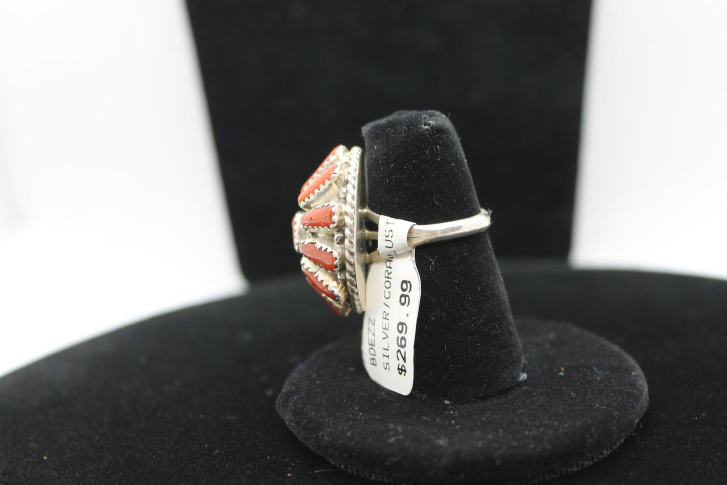 Sterling silver coral ring