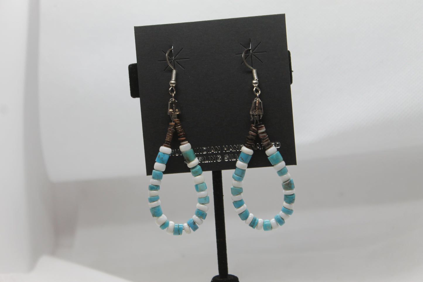 Turquoise/shell/heishi dangle earrings