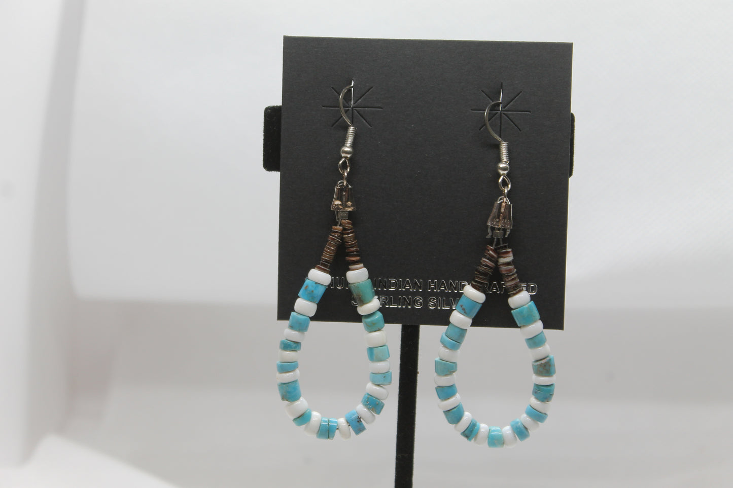 Turquoise/shell/heishi dangle earrings