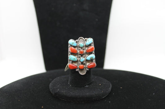 Sterling silver turquoise coral ring