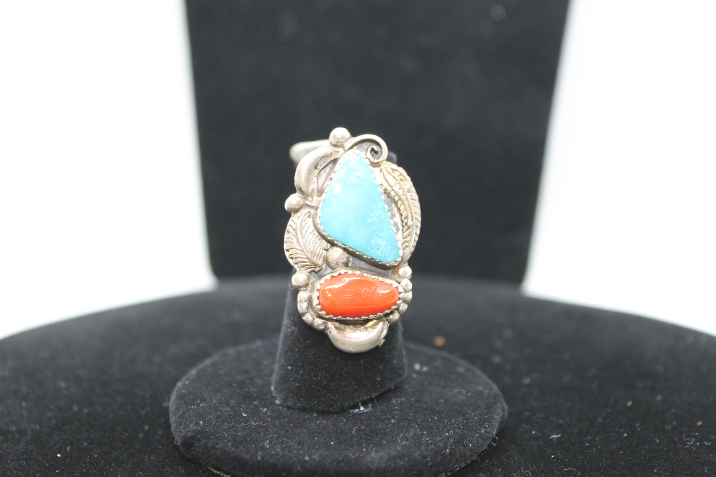 Sterling silver turquoise coral ring