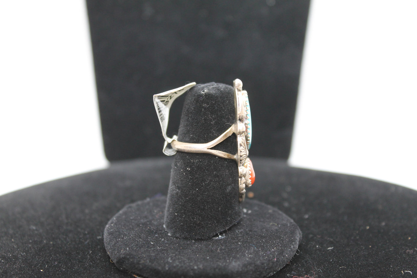 Sterling silver turquoise coral ring