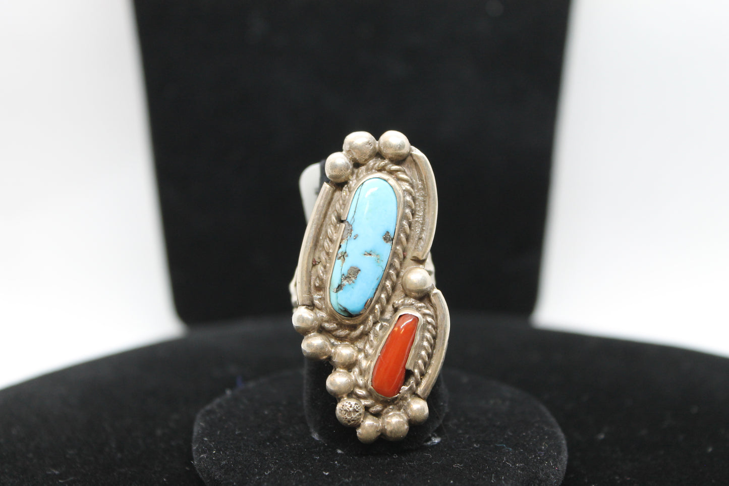 Sterling silver turquoise coral ring