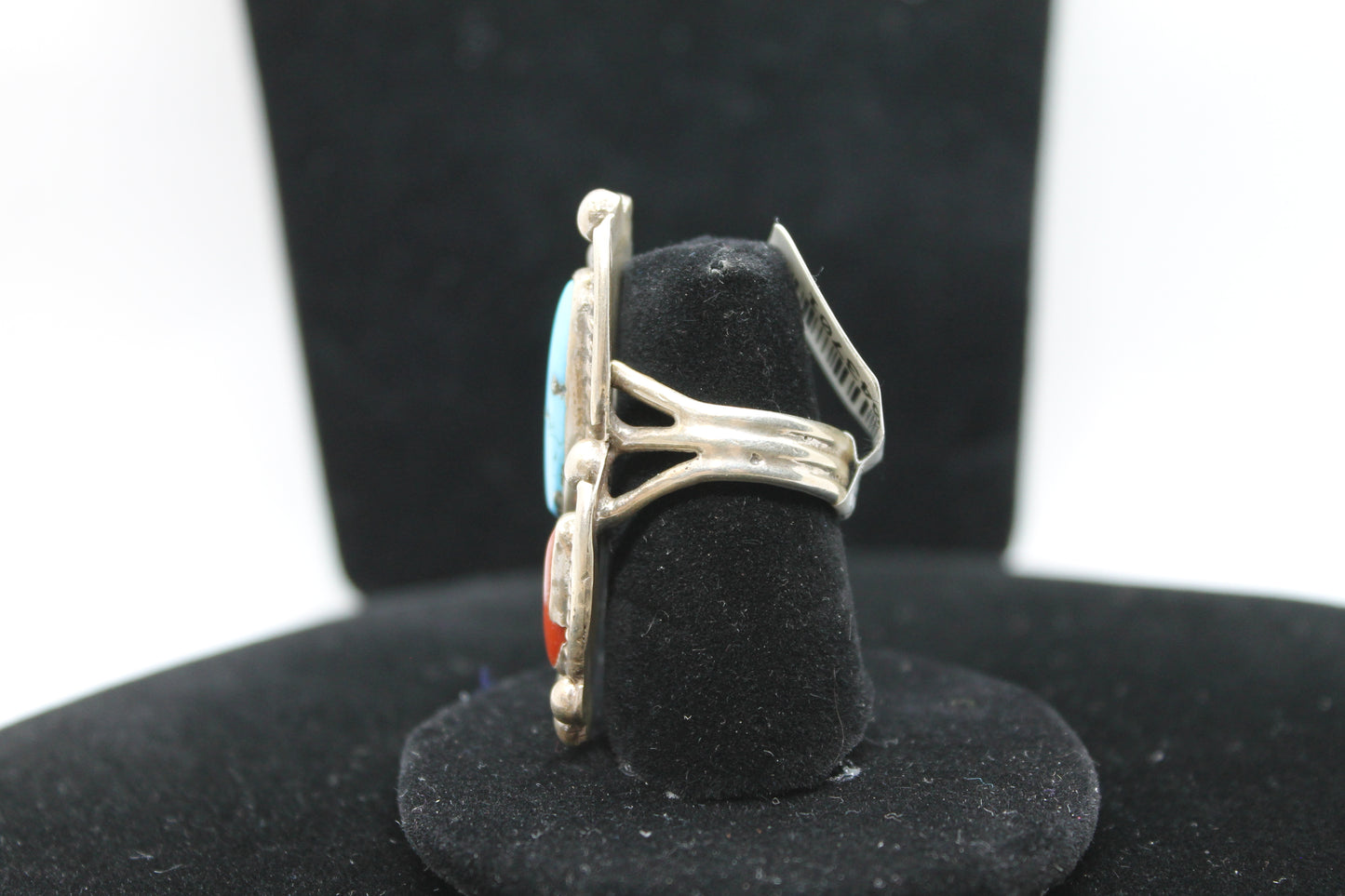 Sterling silver turquoise coral ring