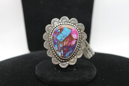 Sterling silver multi stone inlay ring