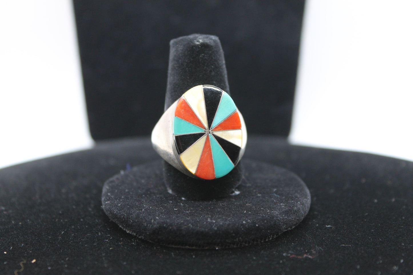 Sterling silver multi stone inlay ring